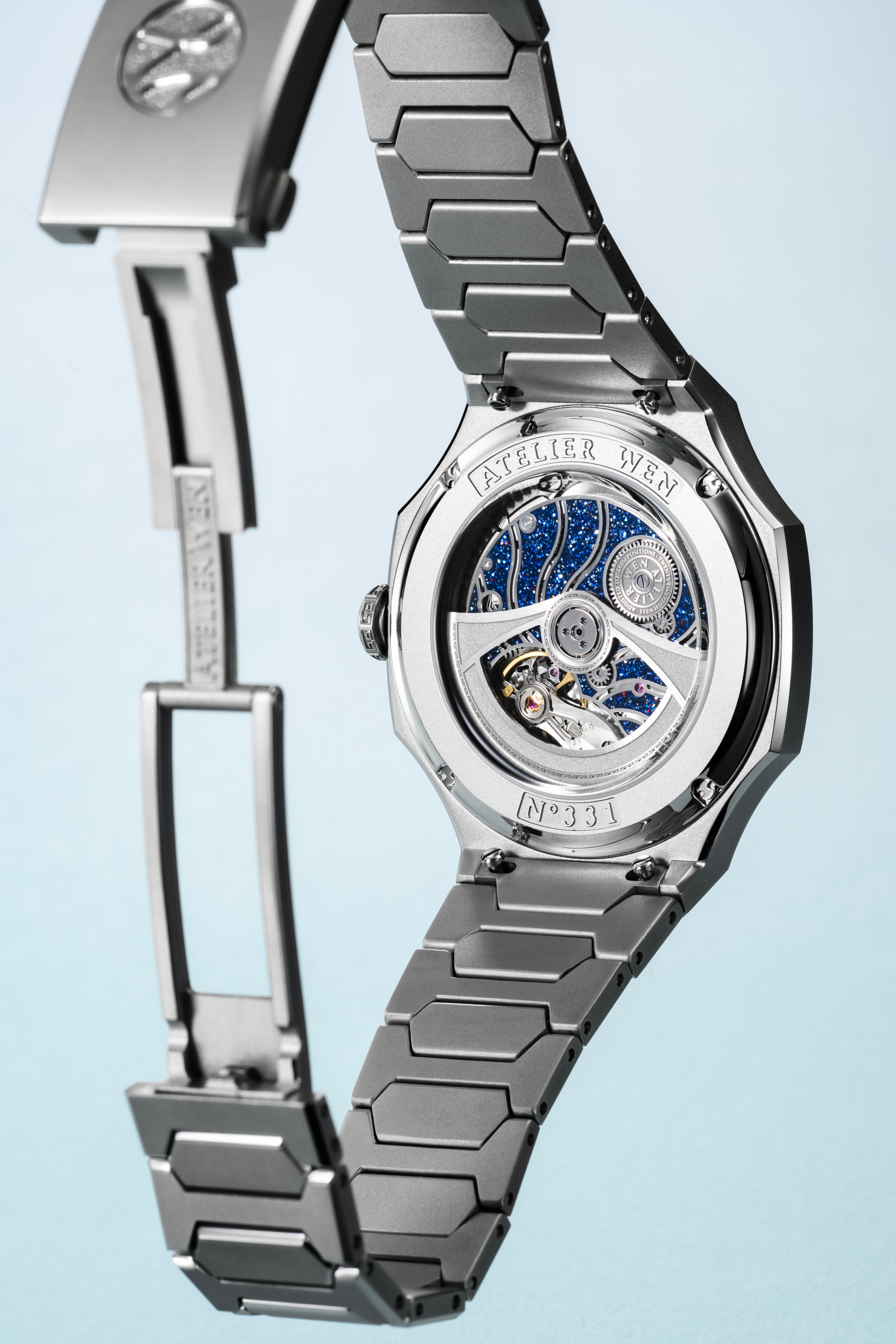 The blue aventurine-accented Pequignet calibre and bracelet clasp.