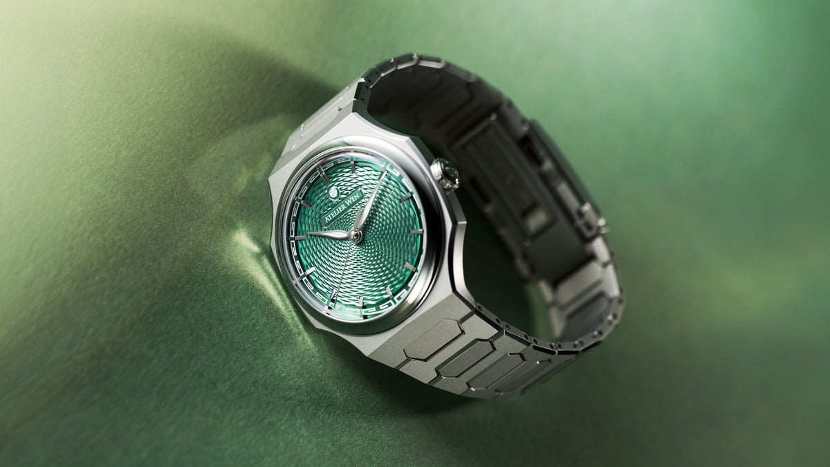 The hand-cut guilloché dial and faceted integrated case.
